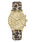 ფოტო #1 პროდუქტის Women's Gold-Tone Glitz Animal Print Genuine Leather Strap Multi-Function Watch, 40mm