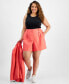 Trendy Plus Solid Linen-Blend Pleated Woven Shorts, Created for Macy's Penny Coral, 20W - фото #1