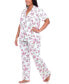 ფოტო #3 პროდუქტის Plus Size Short Sleeve Pants Tropical Pajama Set, 2-Piece