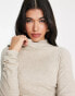 River Island brushed rib high neck long sleeved top in beige Бежевый, 44 - фото #3