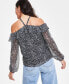 Фото #2 товара Women's Printed Rosette Cold-Shoulder Top, Created for Macy's