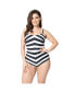 Фото #2 товара Plus Size Barbie Black & White Chevron Stripe One Piece Bathing Suit