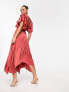 ASOS DESIGN satin v front v back ruffle midi dress in washed satin in rose