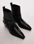 Topshop Maxy leather western boots with harness in black