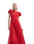 Фото #4 товара Sister Jane bow embossed puff sleeve ruffle hem midaxi dress in red