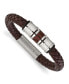 ფოტო #1 პროდუქტის Stainless Steel Brown Metallic Leather Black Rubber Bracelet