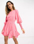 In The Style volume sleeve skater dress with pleated skirt detail in pink