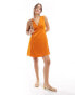 Selected Femme deep v mini dress in orange