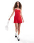 Monki jersey mini slip dress in red with contrast white binding