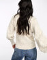 Vila v neck jumper with puff sleeved in mottled beige