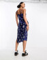 Daisy Street thigh split cami slip dress in blue mix print