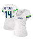 Women's DK Metcalf White Distressed Seattle Seahawks Fashion Player Name and Number V-Neck T-shirt