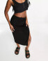 Pimkie high waisted buckle detail midi skirt in black