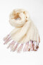 Striped fringed linen blend scarf