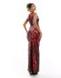 ASOS DESIGN slash neck maxi dress in red leopard print