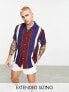 ASOS DESIGN relaxed revere shirt in burgundy and navy stripe