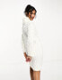 River Island cable knit mini dress with pearl embellishment in cream Бежевый, XS - EU 34 - фото #3