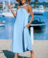 Women's Light Blue High Neck Sleeveless Maxi Beach Dress