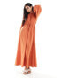 Фото #1 товара ASOS DESIGN raglan sleeve belt detail crinkle maxi dress in rust