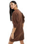 Фото #5 товара ASOS DESIGN pleated banana sleeve twill mini dress in chocolate