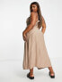 ASOS DESIGN Curve drape neck seersucker midi dress in mocha