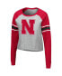 ფოტო #3 პროდუქტის Women's Heathered Gray, Scarlet Nebraska Huskers Decoder Pin Raglan Long Sleeve T-shirt