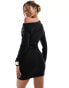 Фото #2 товара ASOS DESIGN fallen shoulder mini with long sleeve in rib in black