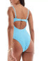 Vero Moda crinkle high leg bandeau swimsuit in blue