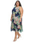 Фото #3 товара Plus Size Printed Side-Ruched Sleeveless Chiffon Dress