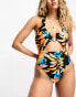 River Island trim halterneck swimsuit in black tropical print