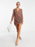 ASOS DESIGN embellished shift mini dress with drape front detail in rust