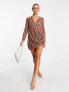 Фото #5 товара ASOS DESIGN embellished shift mini dress with drape front detail in rust