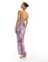 In The Style exclusive bandeau plisse maxi dress in purple print