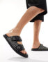 ASOS DESIGN double buckle sandal in black woven monogram canvas