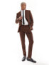 ASOS DESIGN wedding skinny wool mix suit trouser in brown basketweave texture