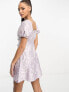 Фото #5 товара Miss Selfridge jacquard puff sleeve corset mini dress in lilac