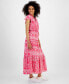 Petite Mixed-Print Flutter-Sleeve Tiered Maxi Dress