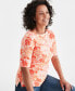 ფოტო #3 პროდუქტის Women's Printed Elbow-Sleeve Boat-neck Top, Created for Macy's