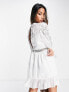 Фото #2 товара Reclaimed Vintage high neck lace mini tea dress in white