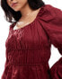 Фото #4 товара & Other Stories linen blend long sleeve ruched top in burgundy red