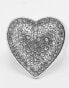 ASOS DESIGN heart signet ring with clear crystal pave in silver tone