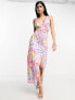 ASOS DESIGN halter neck cut out midi dress in large multicoloured floral print