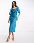 Фото #4 товара Y.A.S Bridesmaid satin flutter sleeve midi dress in deep teal green