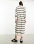 Фото #6 товара Only knitted v neck maxi dress in cream and black stripe