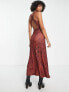 ASOS DESIGN sleeveless midi dress with ruching in rust snake print