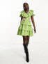 Фото #4 товара Neon Rose contrast bow ruffle gingham mini dress in green