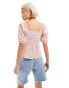 Lipsy sweetheart neckline woven top in pink gingham Rosa Karomuster, 38 - фото #8