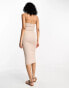 Фото #4 товара River Island halterneck button through belted ribbed midi dress in beige