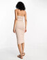 Фото #2 товара River Island halterneck button through belted ribbed midi dress in beige