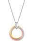 ფოტო #1 პროდუქტის Diamond Weave Tri-Color Circle Pendant Necklace (1/10 ct. t.w.) in Sterling Silver and 14k Gold-Plate